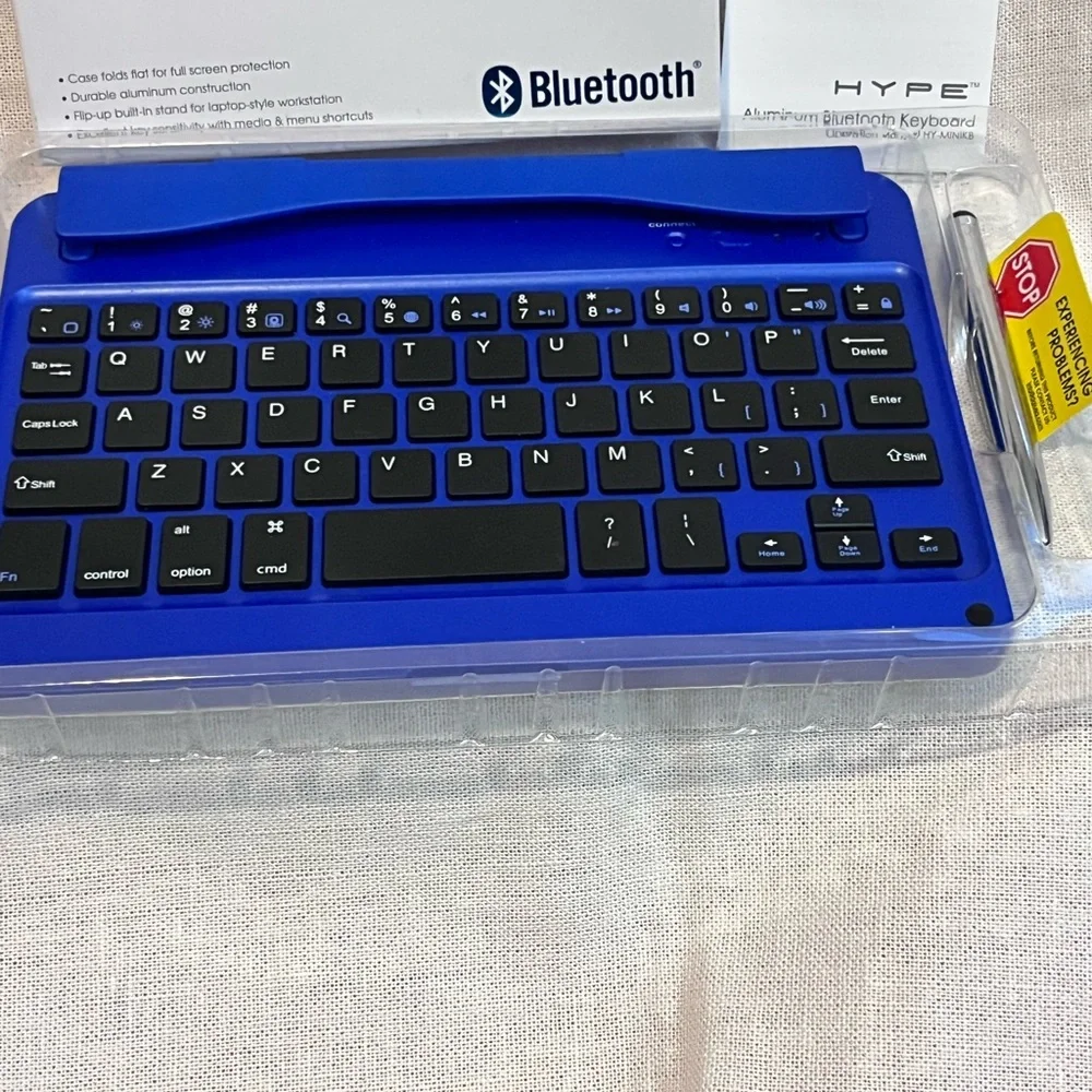 HYPE Blue Aluminum Bluetooth Keyboard Case and Stand Compatible with iPad Mini.
